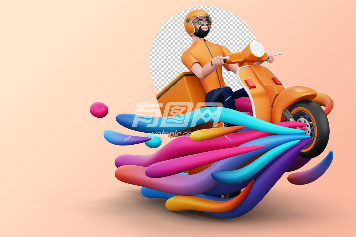 3D渲染男性骑摩托车