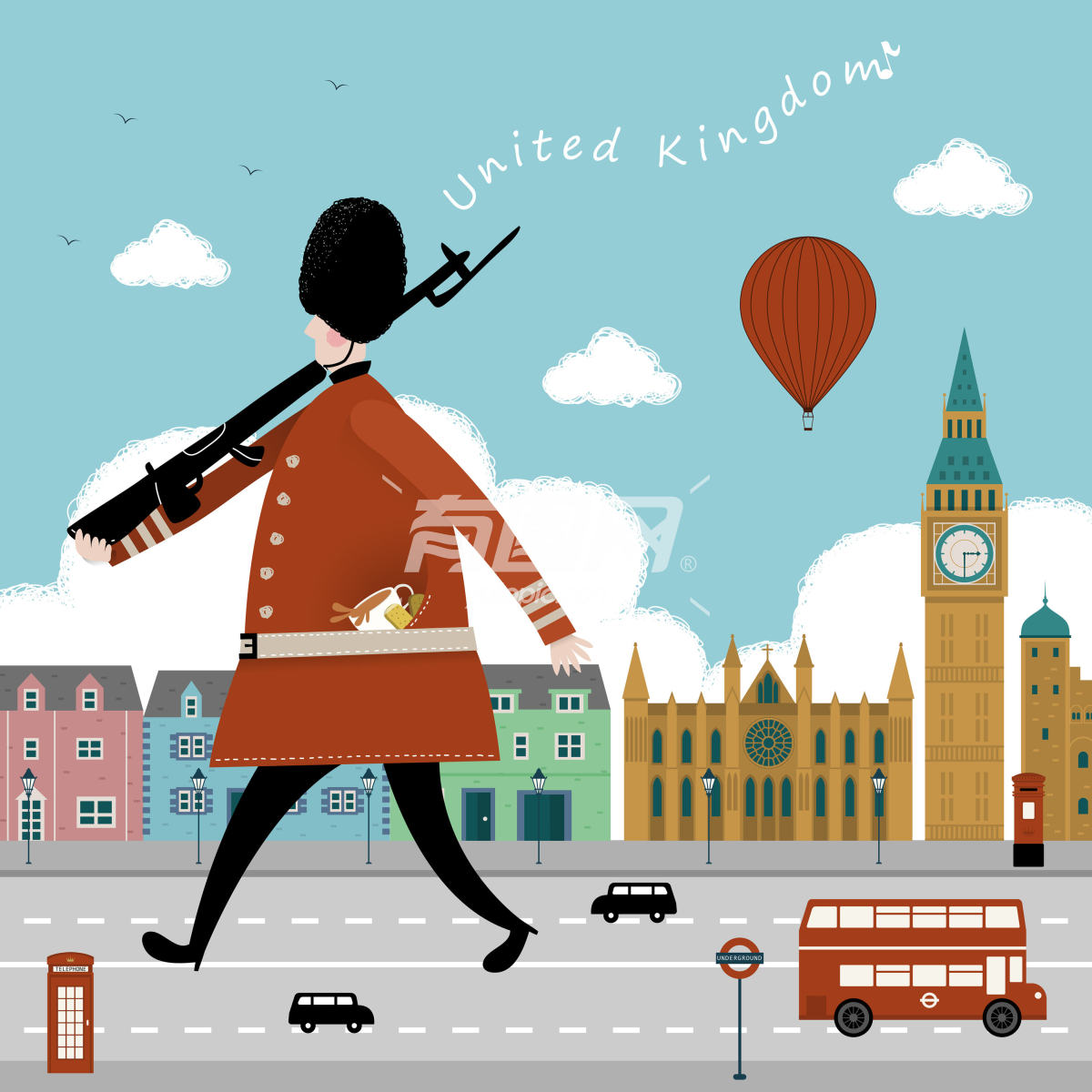 可爱的英国旅游插画