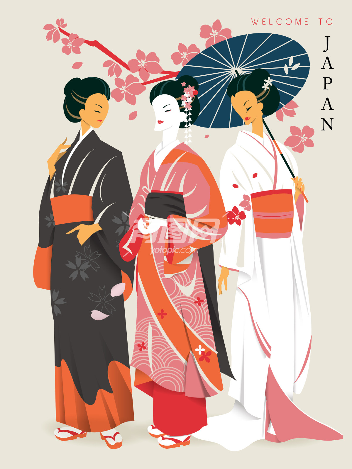 穿着传统和服日本女性