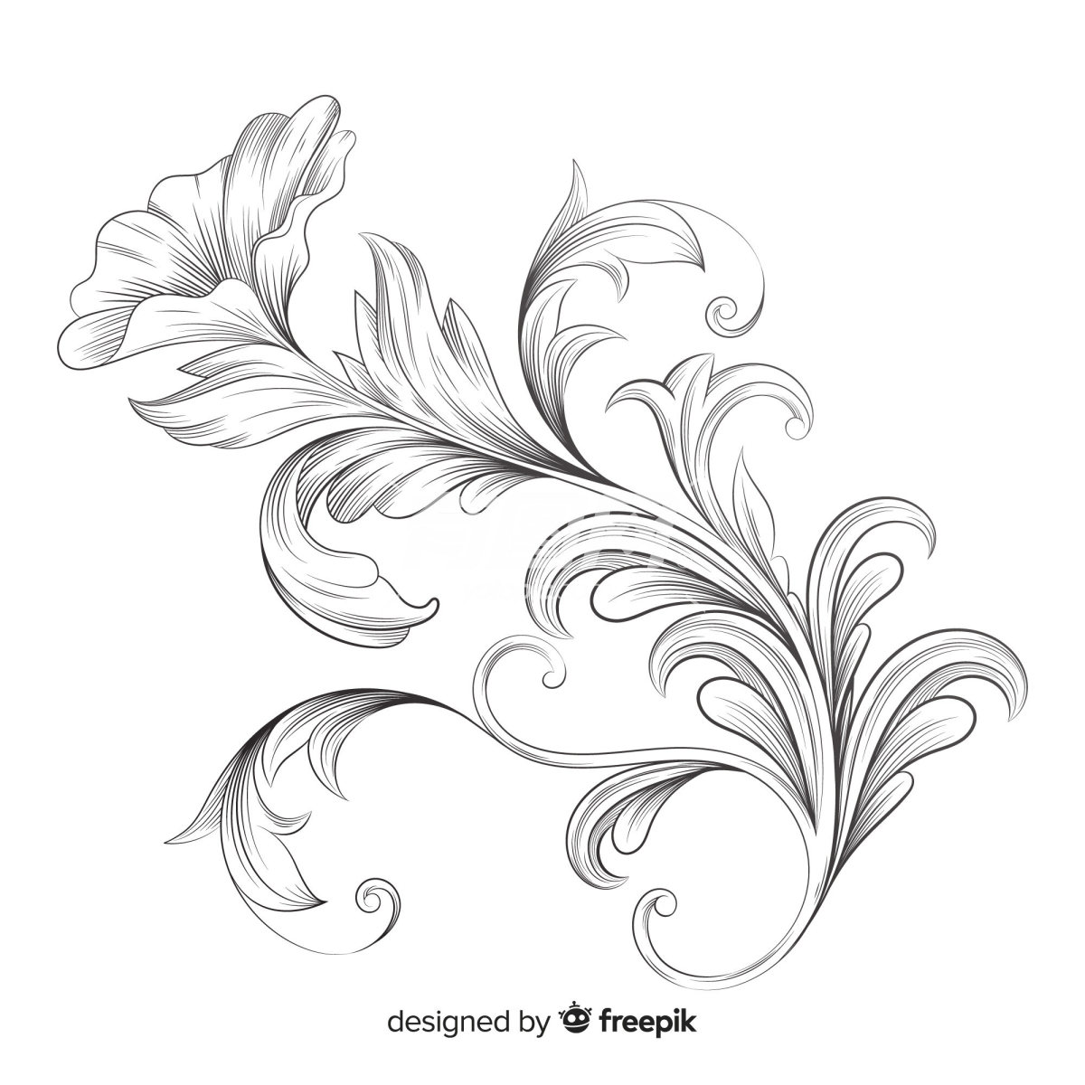 黑白手绘风格花卉图案