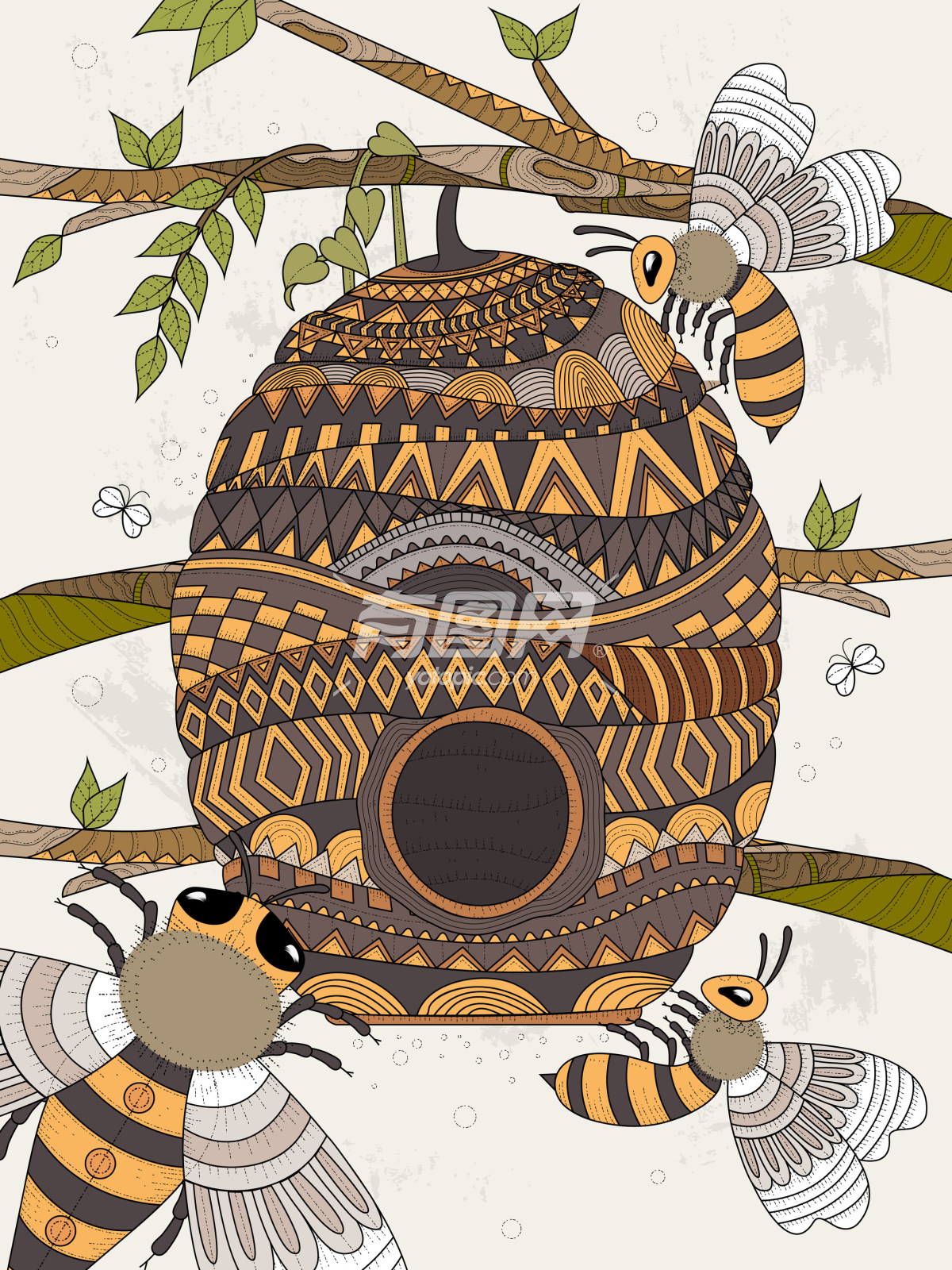 蜜蜂和蜂巢的插图
