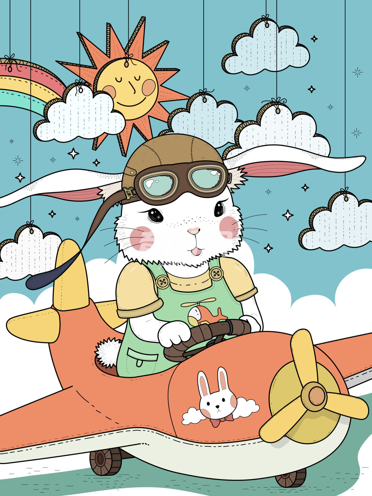 卡通飞行员可爱兔子