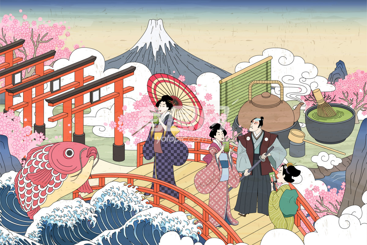 日本传统场景的插画