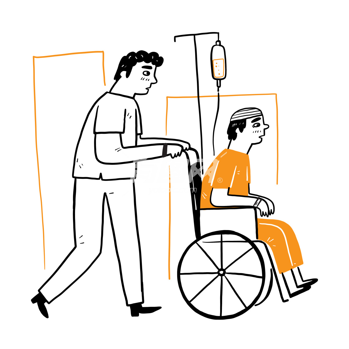 推轮椅插画