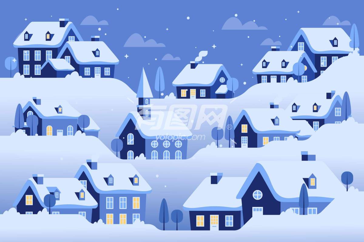 冬季小镇景色的插画