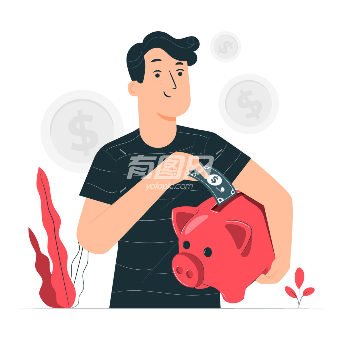 小猪储钱罐插画