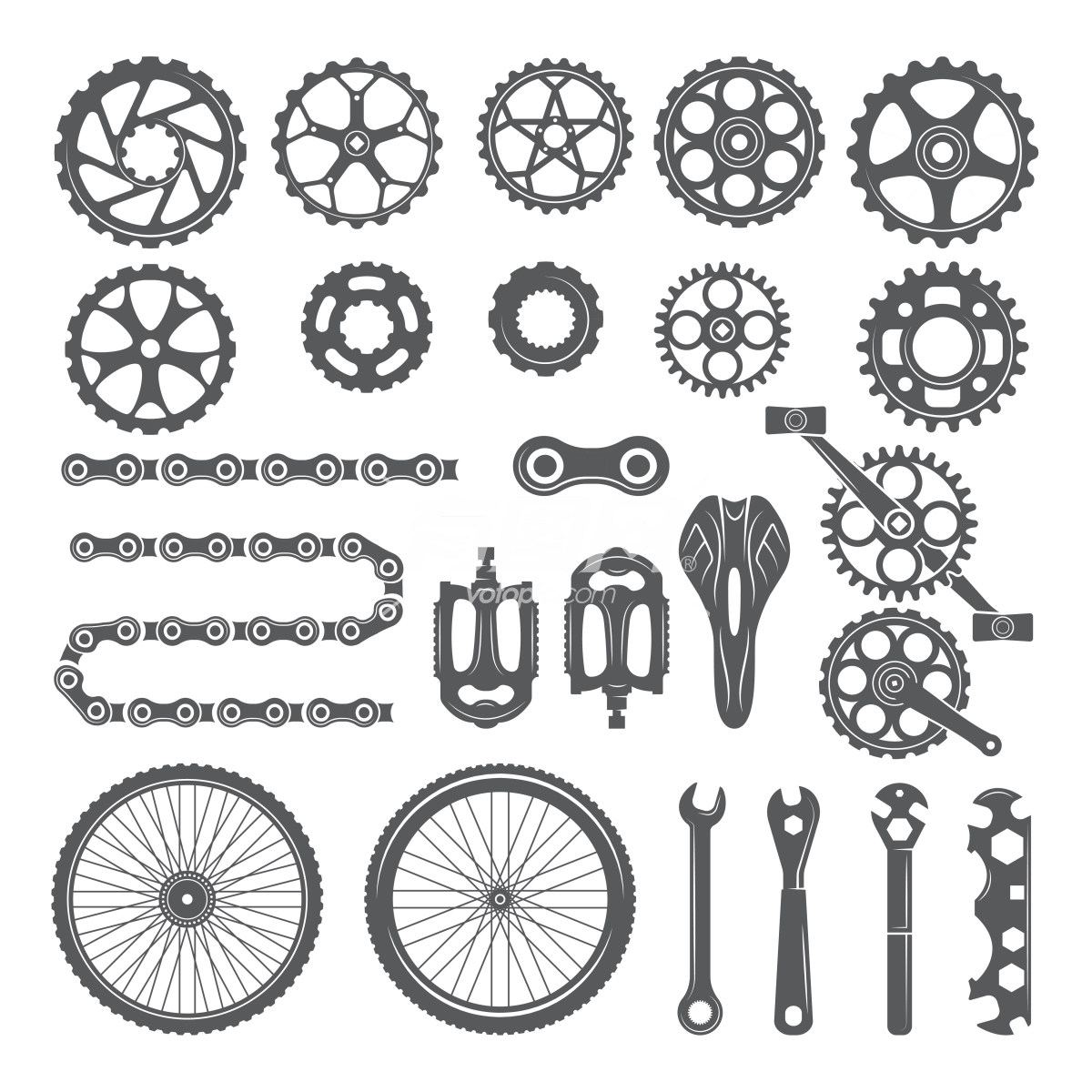 自行车零件的图标集