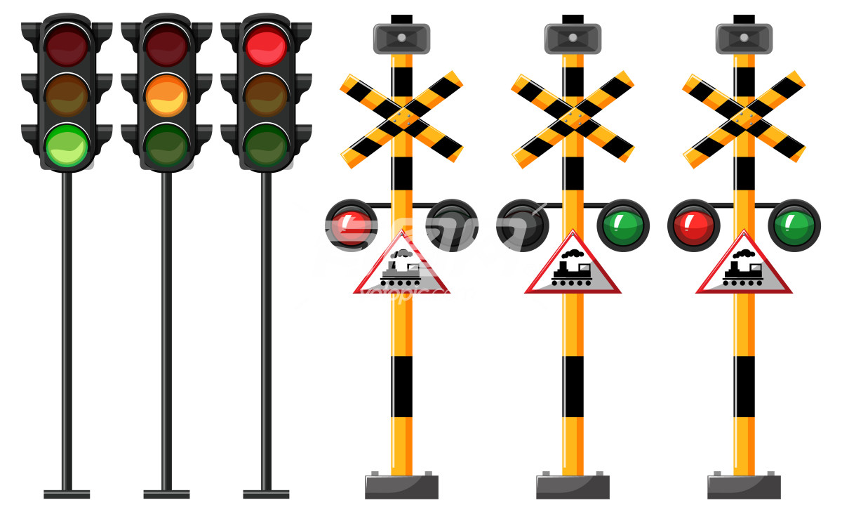 交通信号灯和铁路道口标志