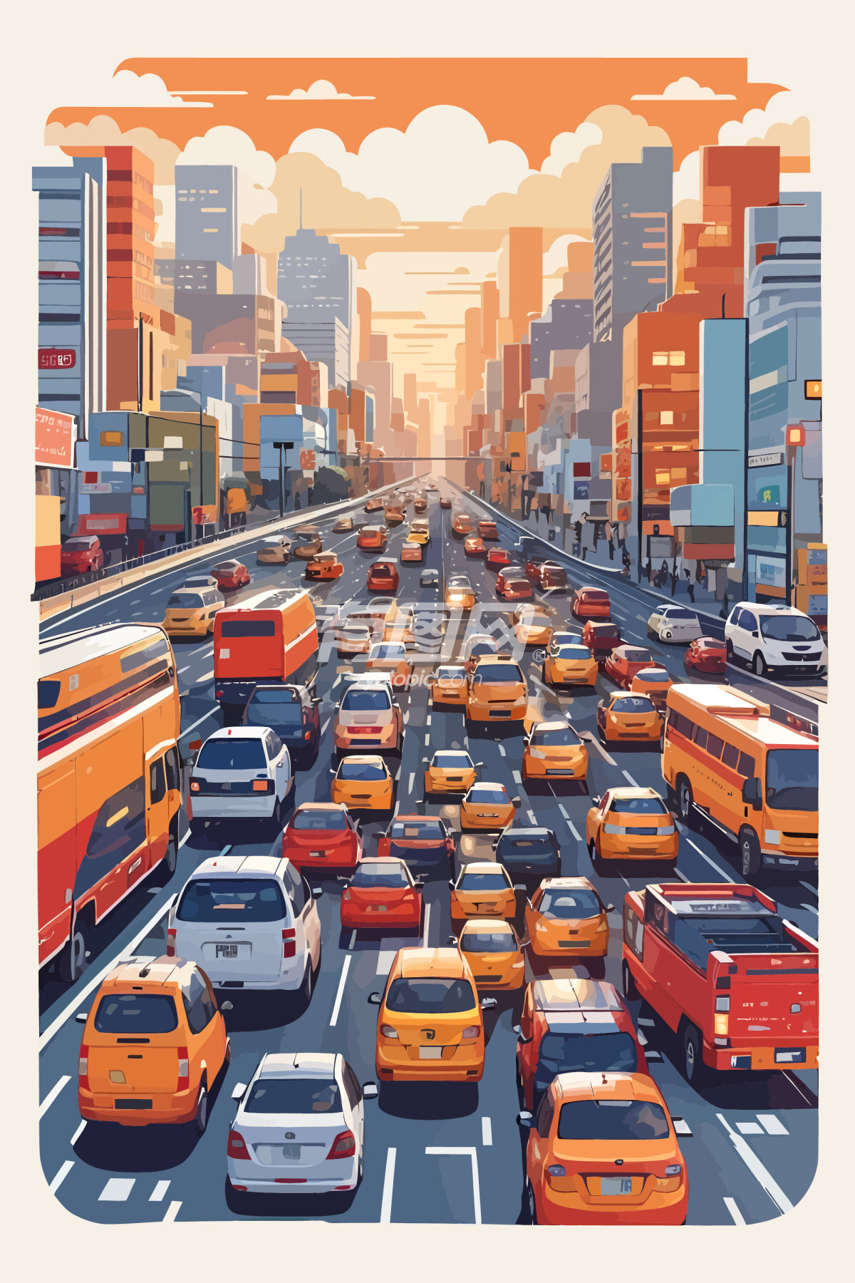 城市交通拥堵的插画