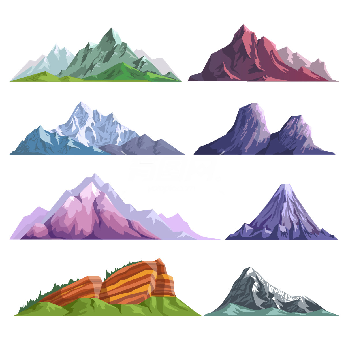 不同形状和颜色的山峰的插画