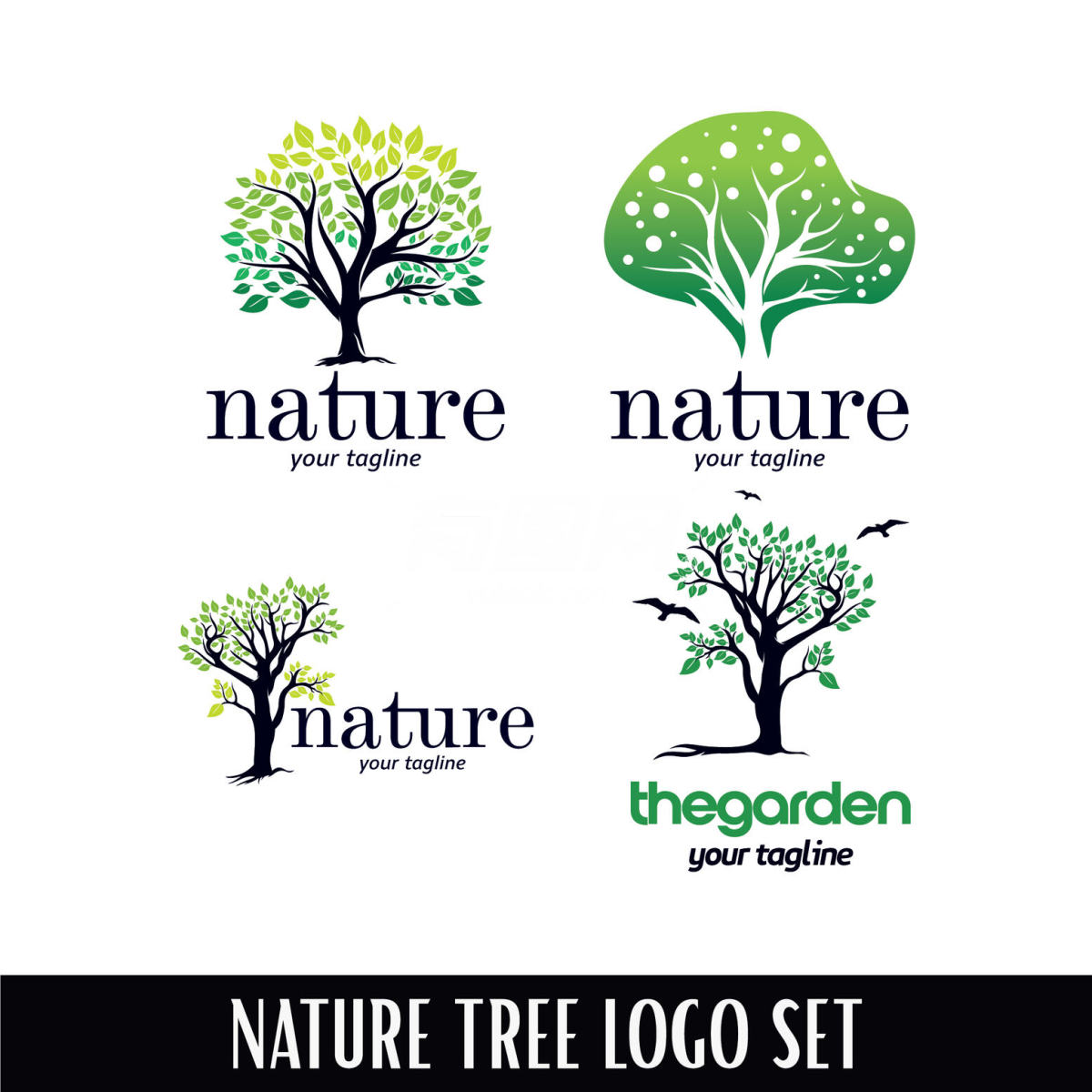 树剪影图案标签logo