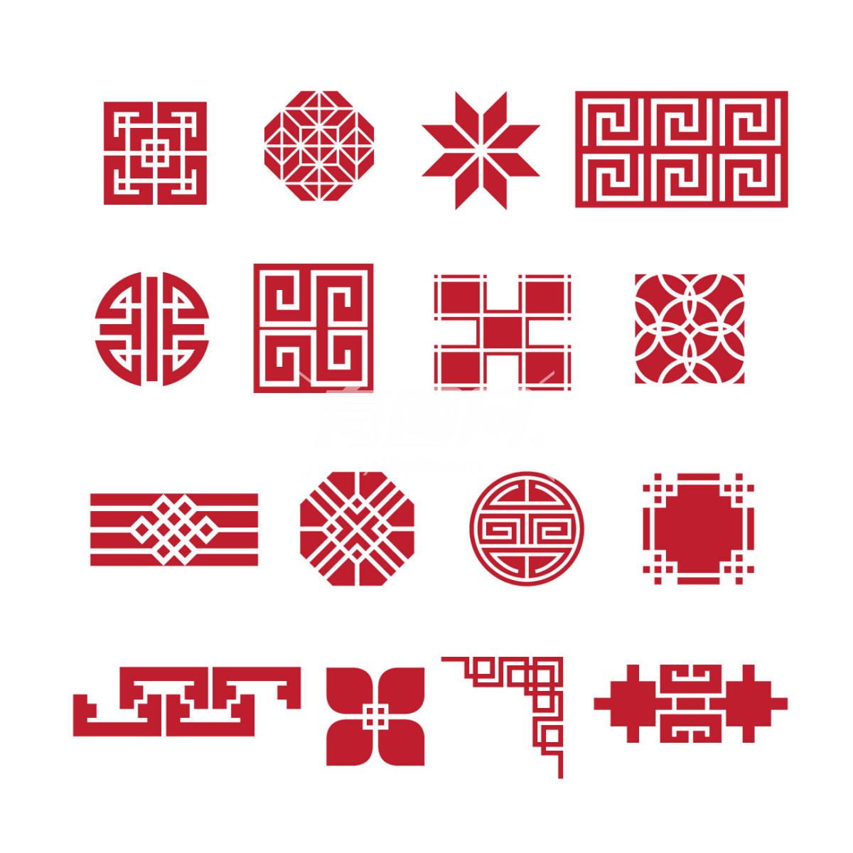 中国传统装饰元素红色几何图案