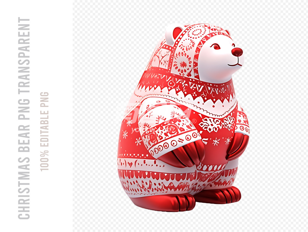设计独特的红色和白色相间的熊雕像
