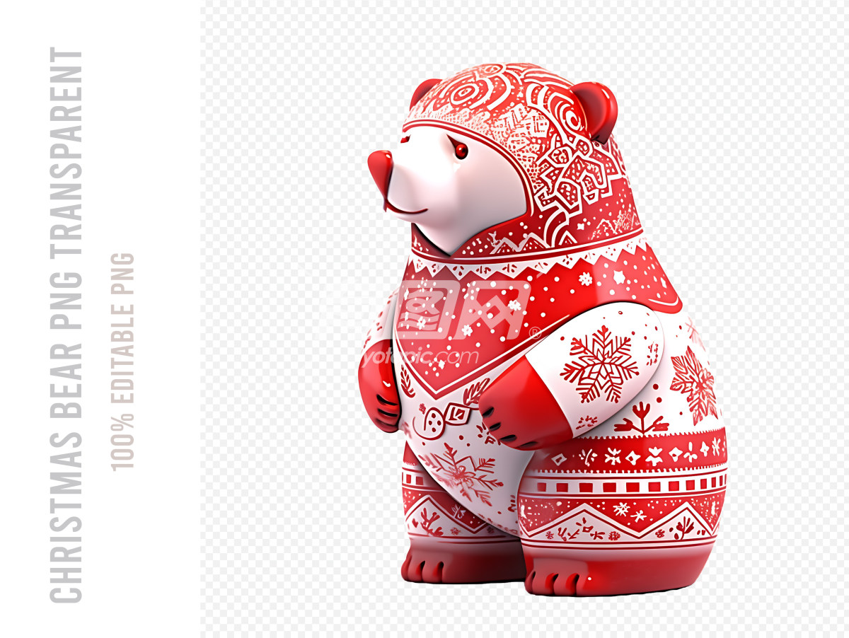 设计独特的红色和白色相间的熊雕像