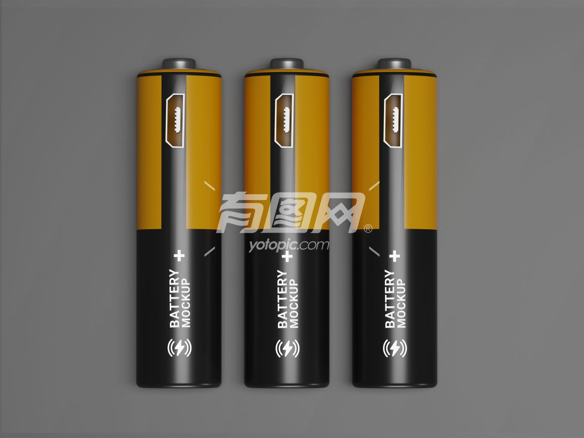 黑色和橙色的圆柱形电池展示