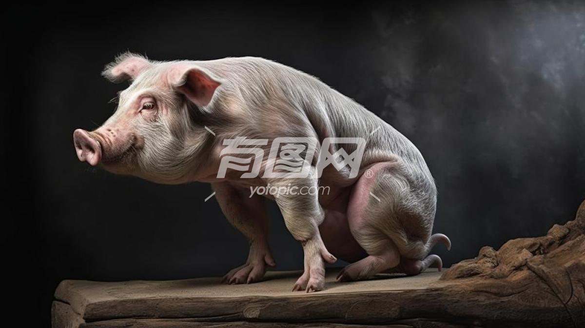 一只猪的坐姿摄影