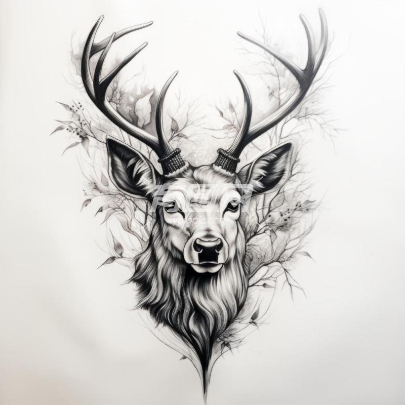 鹿的黑白画艺术