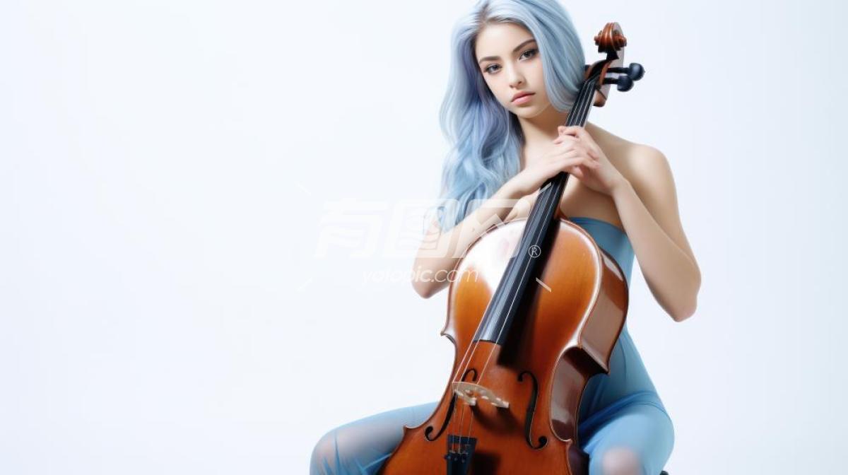 手持大提琴的蓝发女性