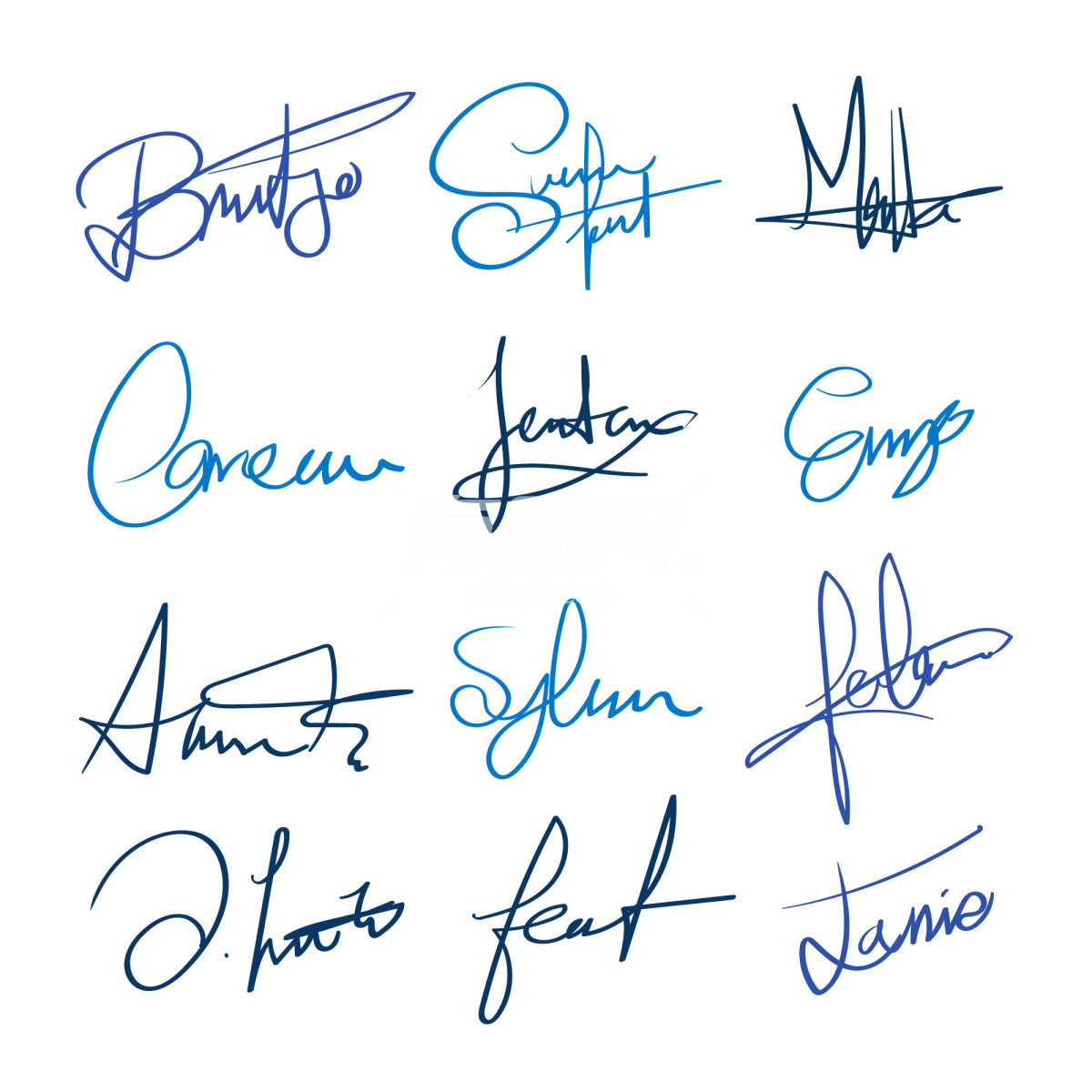 蓝色笔迹书写的签名