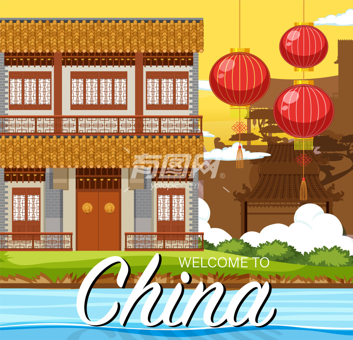 中国传统文化元素的插画