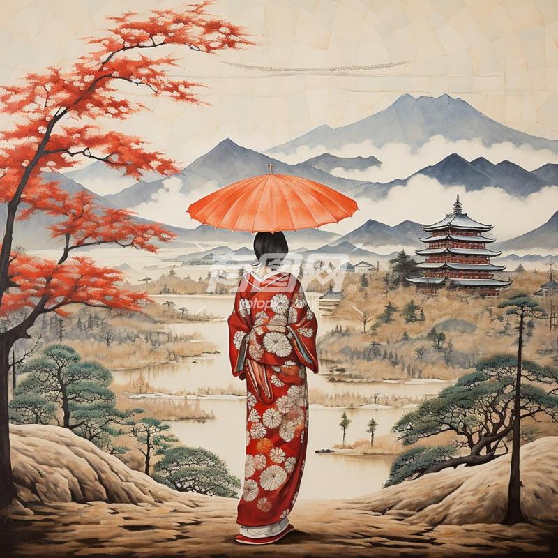 撑伞的日本女人