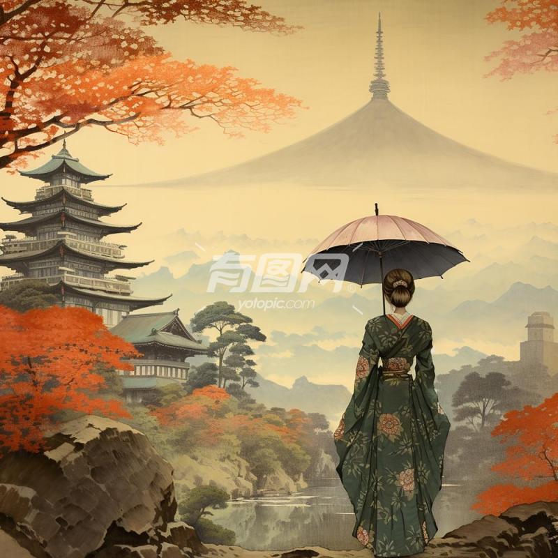 撑伞的日本女人