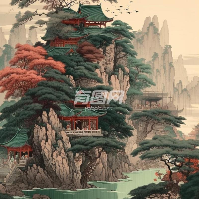 中国传统山水建筑画