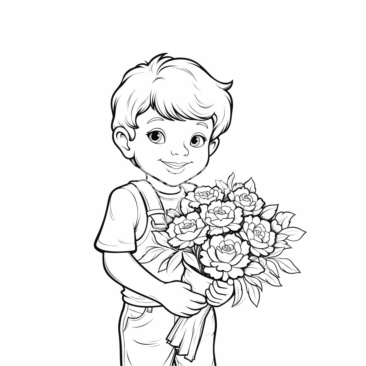 男孩拿着花