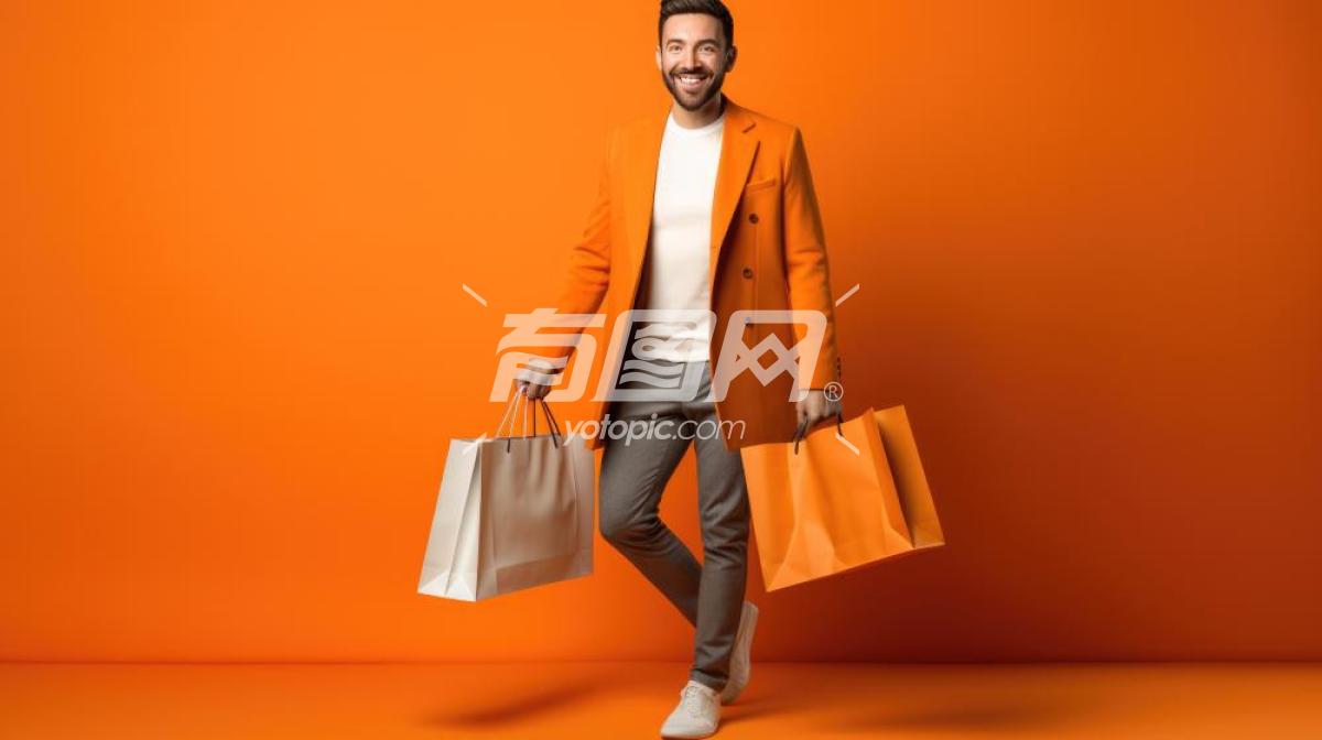 橙色男子与购物袋