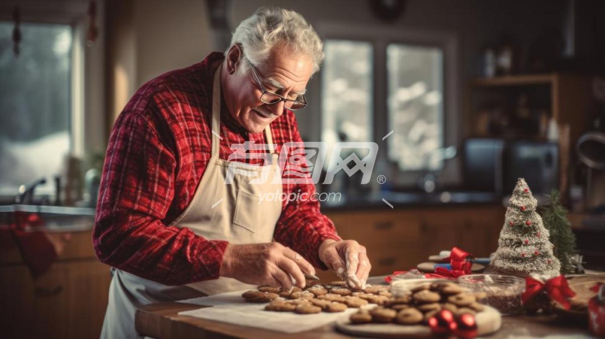 老人准备圣诞饼干