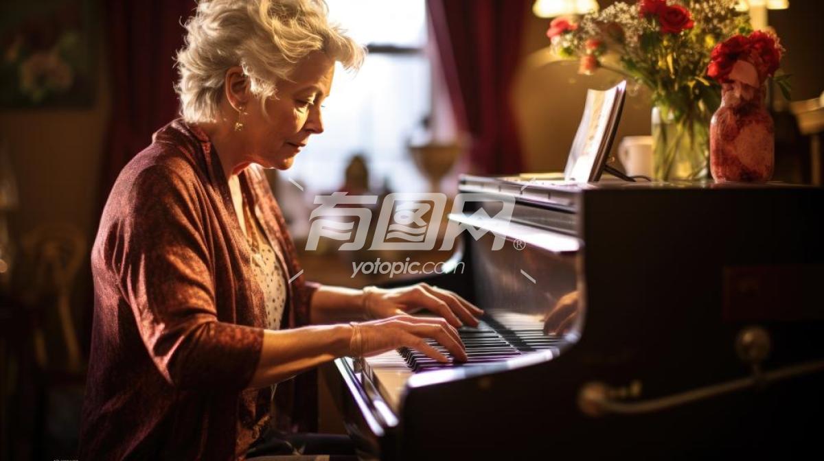 老年女子的钢琴独奏