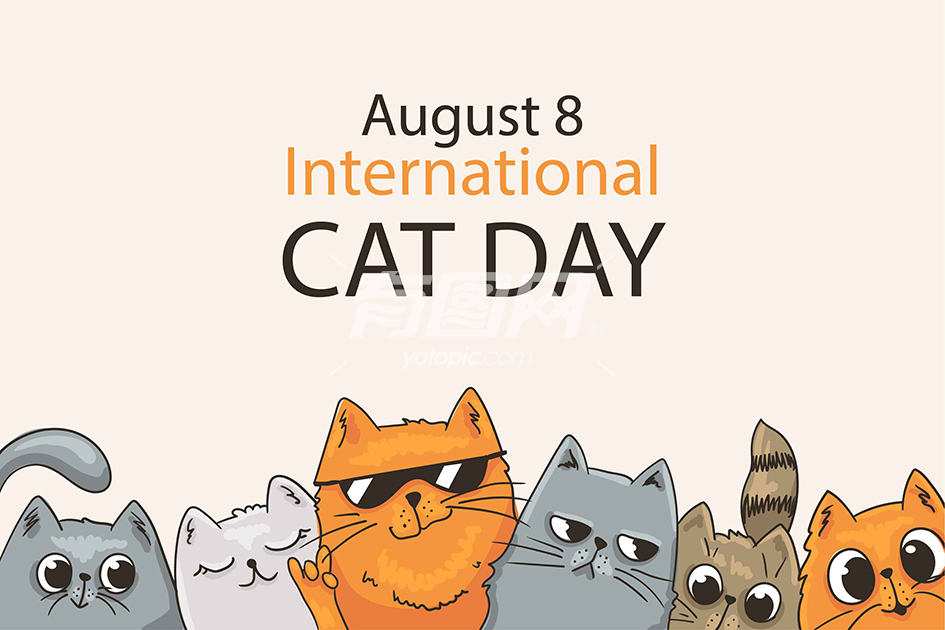手绘国际猫日背景