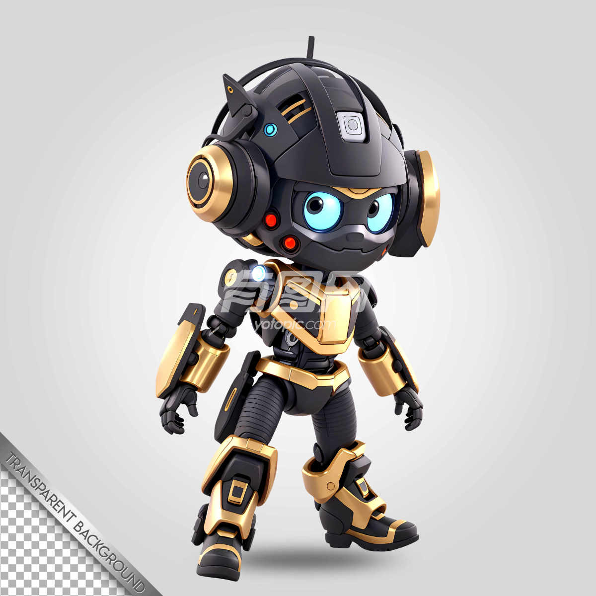 黑色金色机器人3D渲染