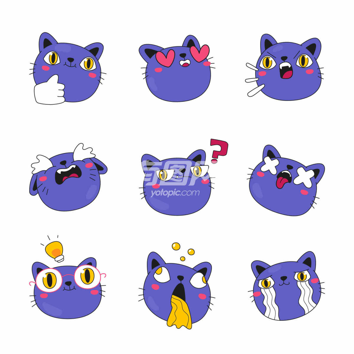 表情各异的紫色小猫