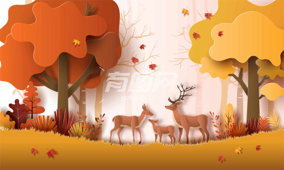 描绘秋天森林景色的插画