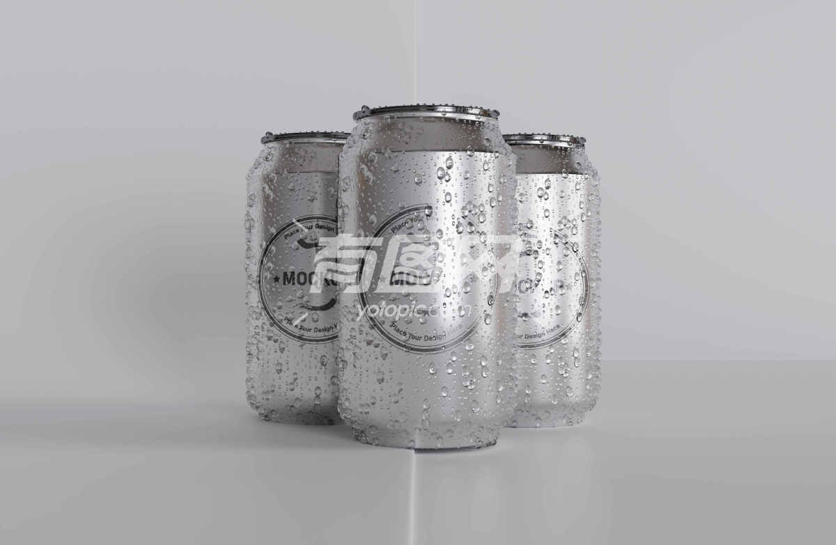 三罐银色模拟啤酒罐展示