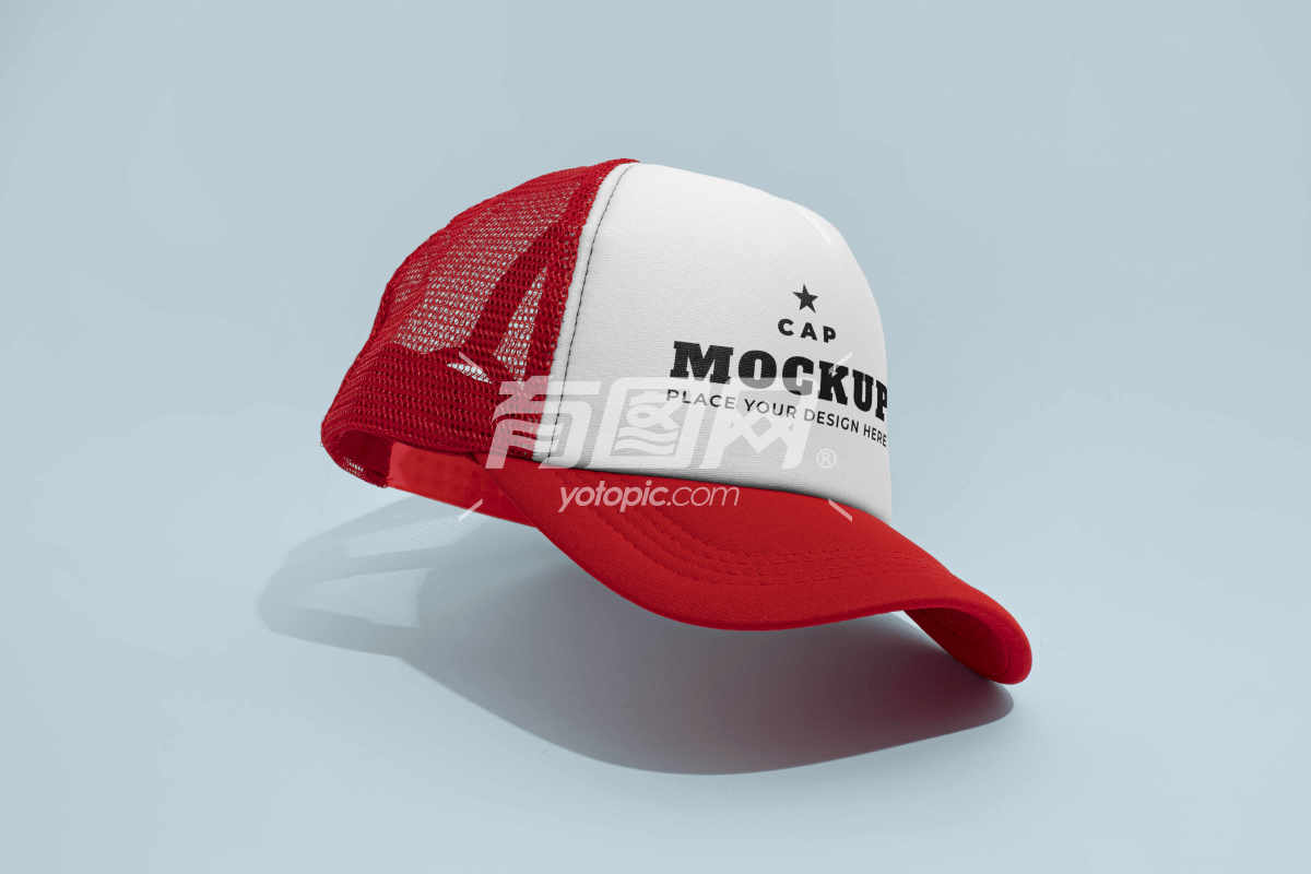 红色与白色棒球帽模型