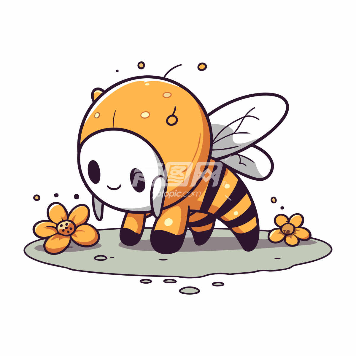卡通小蜜蜂与黄花