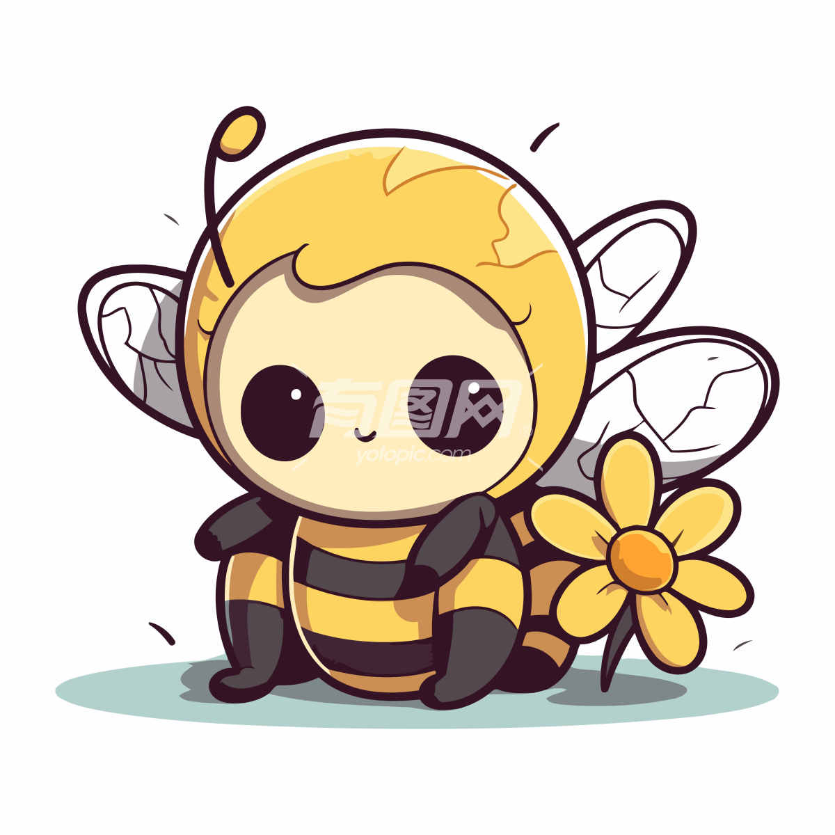 卡通小蜜蜂与黄花
