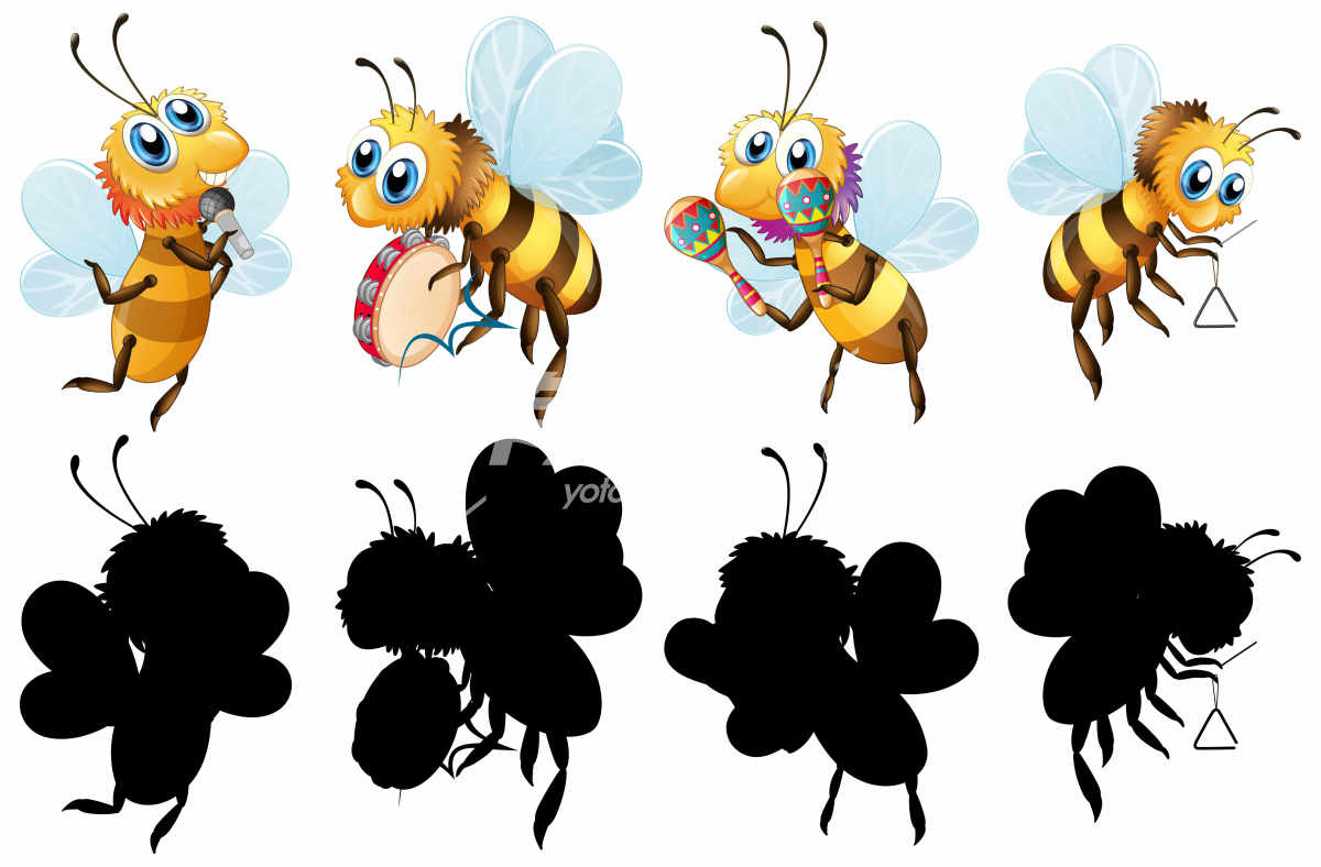 卡通蜜蜂与剪影对比图