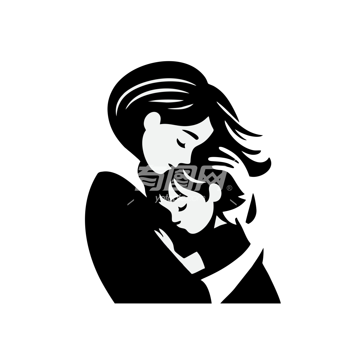 母亲抱着女儿插画