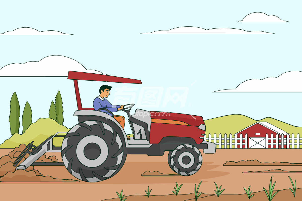 农民驾驶拖拉机耕作