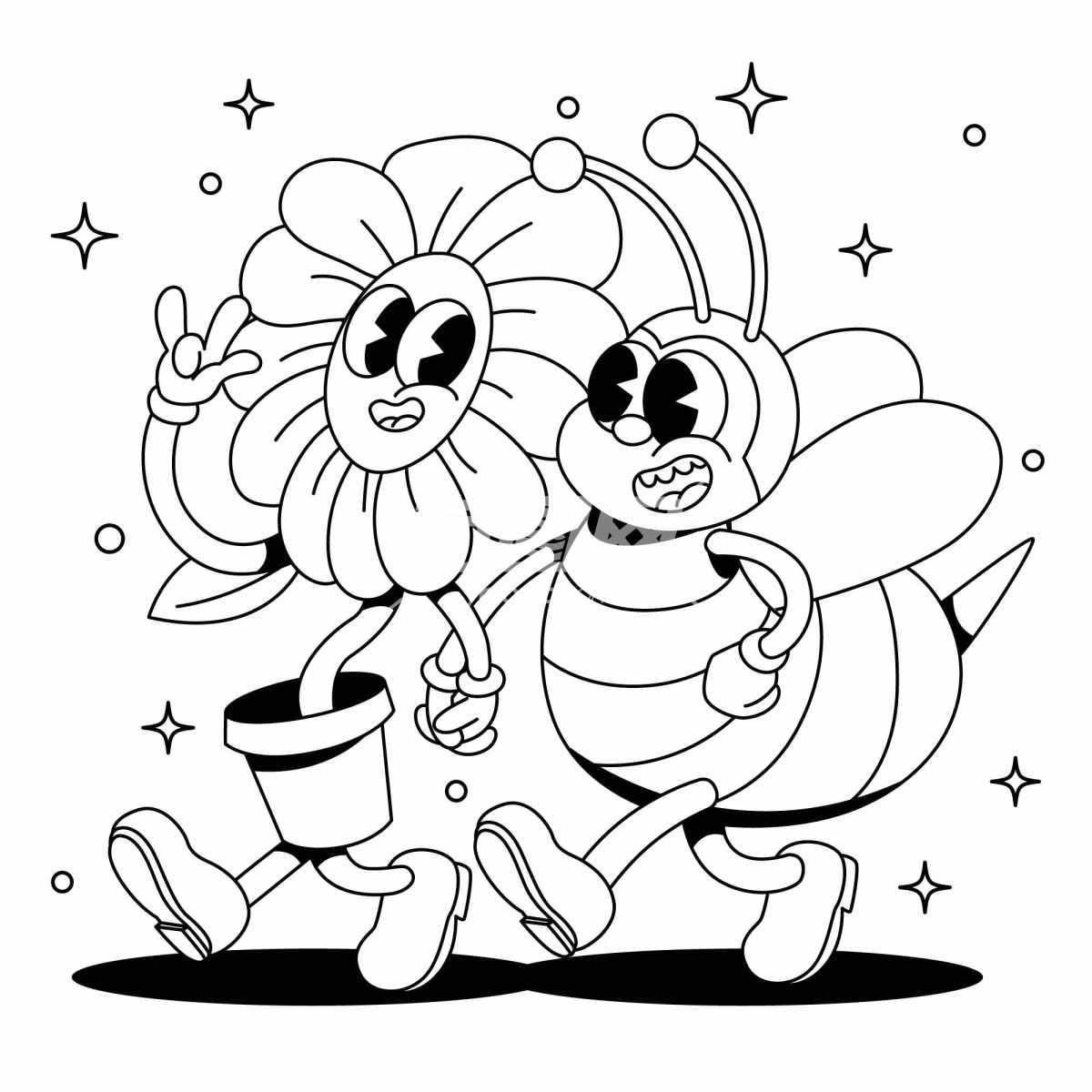 卡通花与蜜蜂