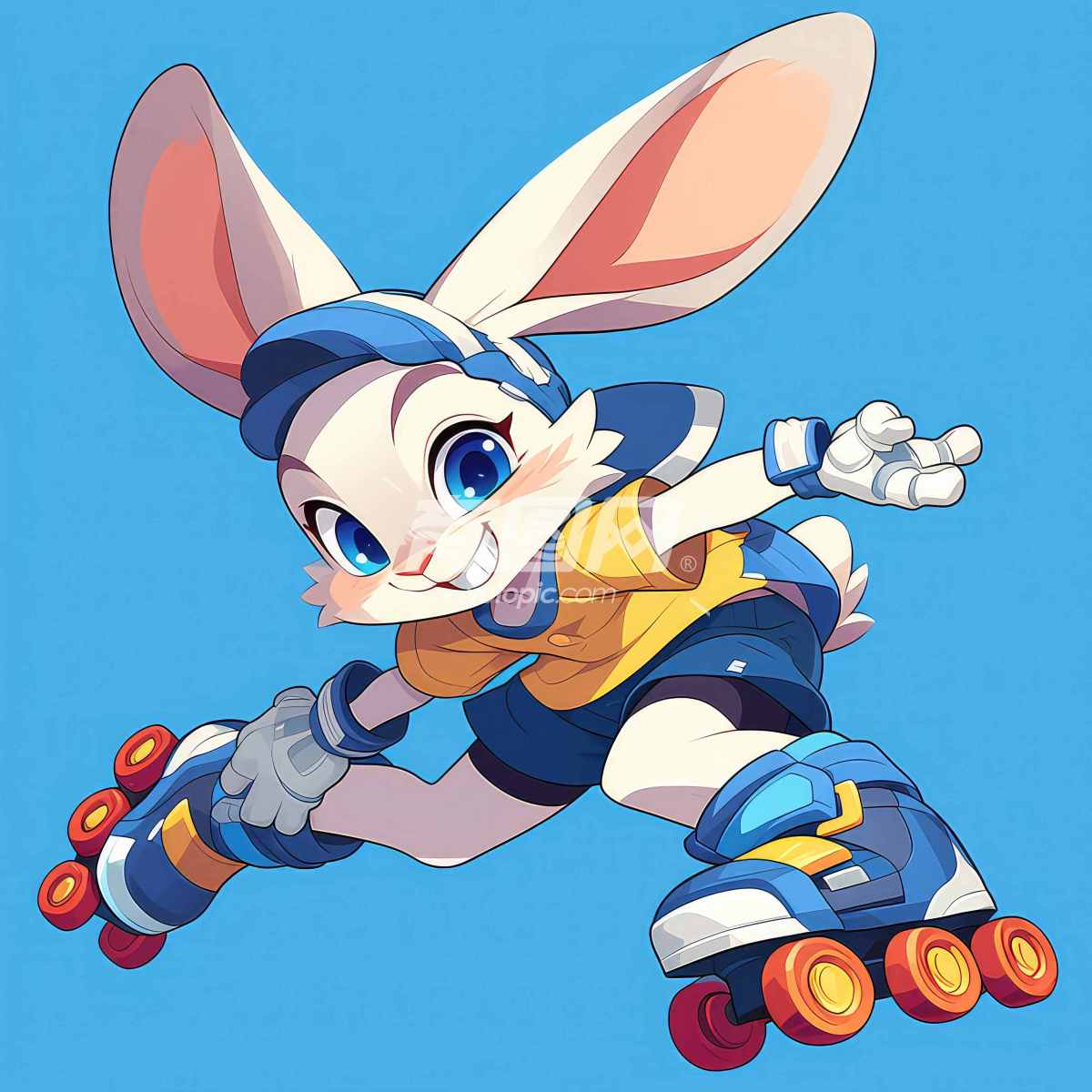 兔子穿着轮滑鞋的插画