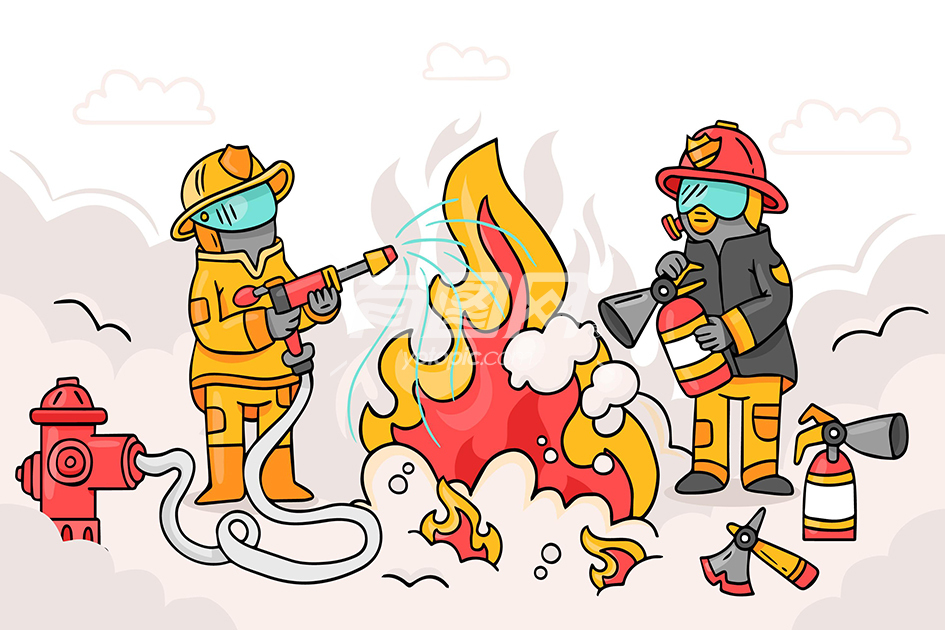 消防员灭火插画