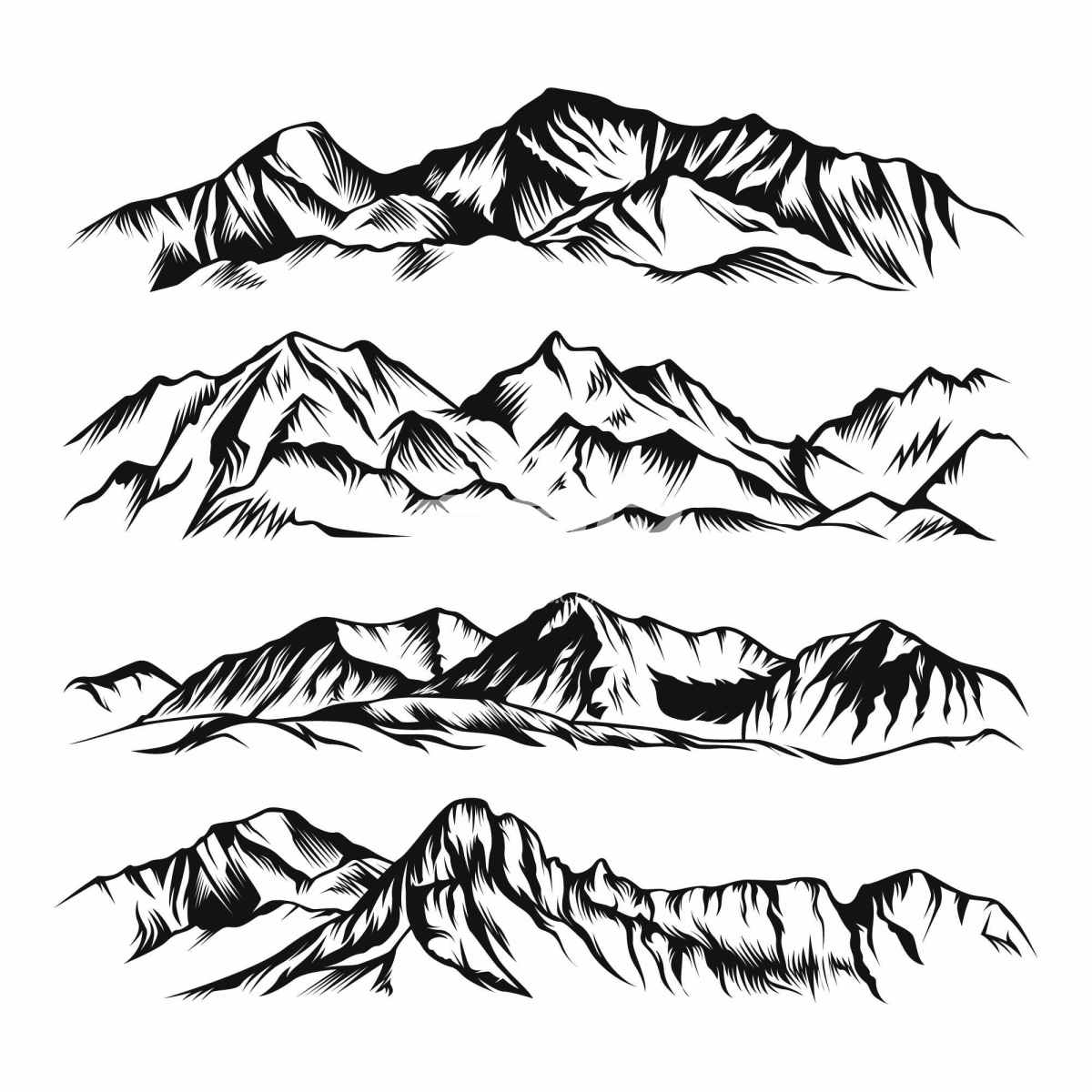 黑白手绘的山脉插画