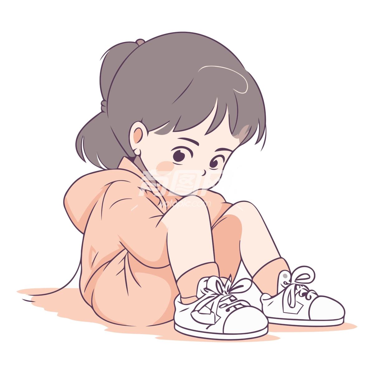 小女孩坐在地板上看鞋子