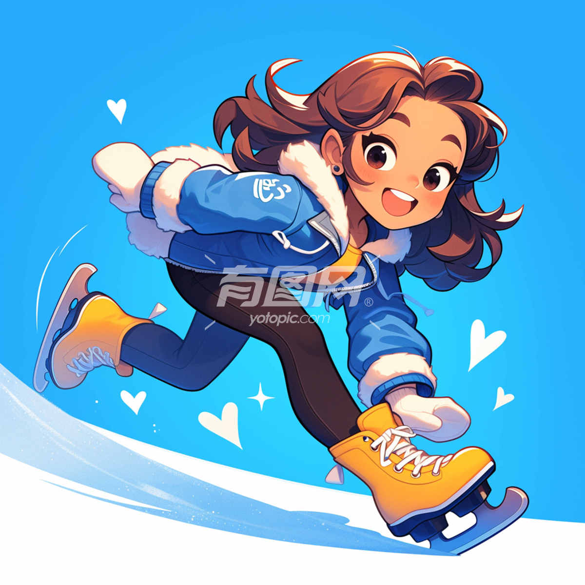 卡通女孩滑冰插画