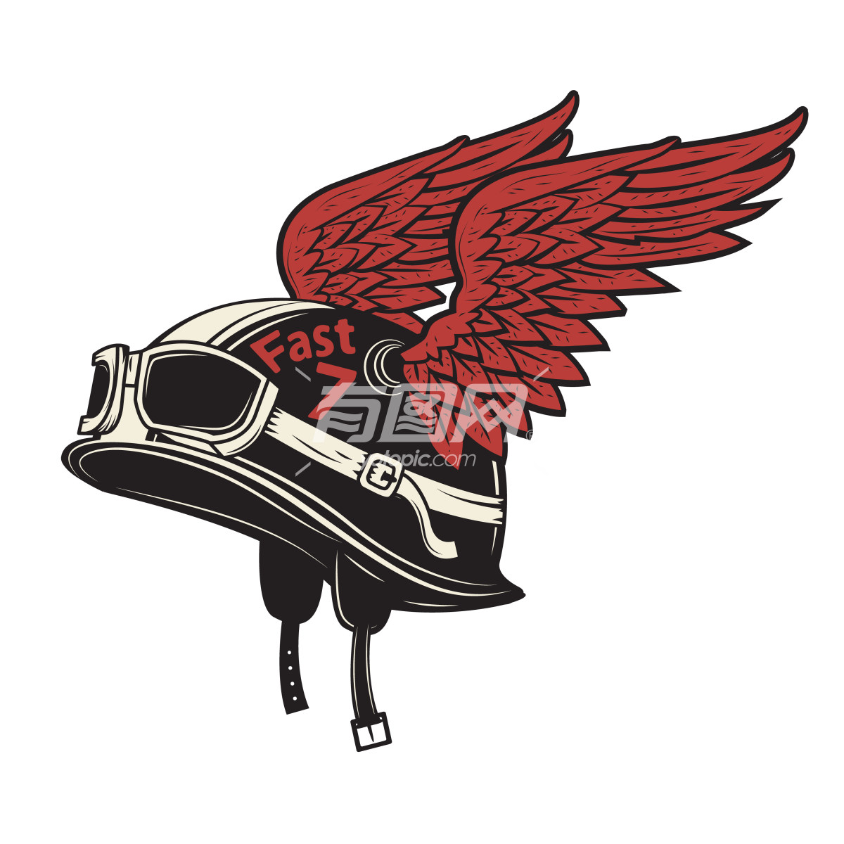 红色翅膀摩托车头盔插画