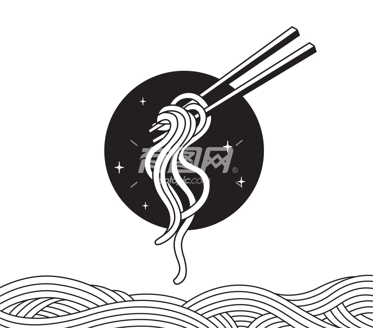 筷子与面条的创意插画